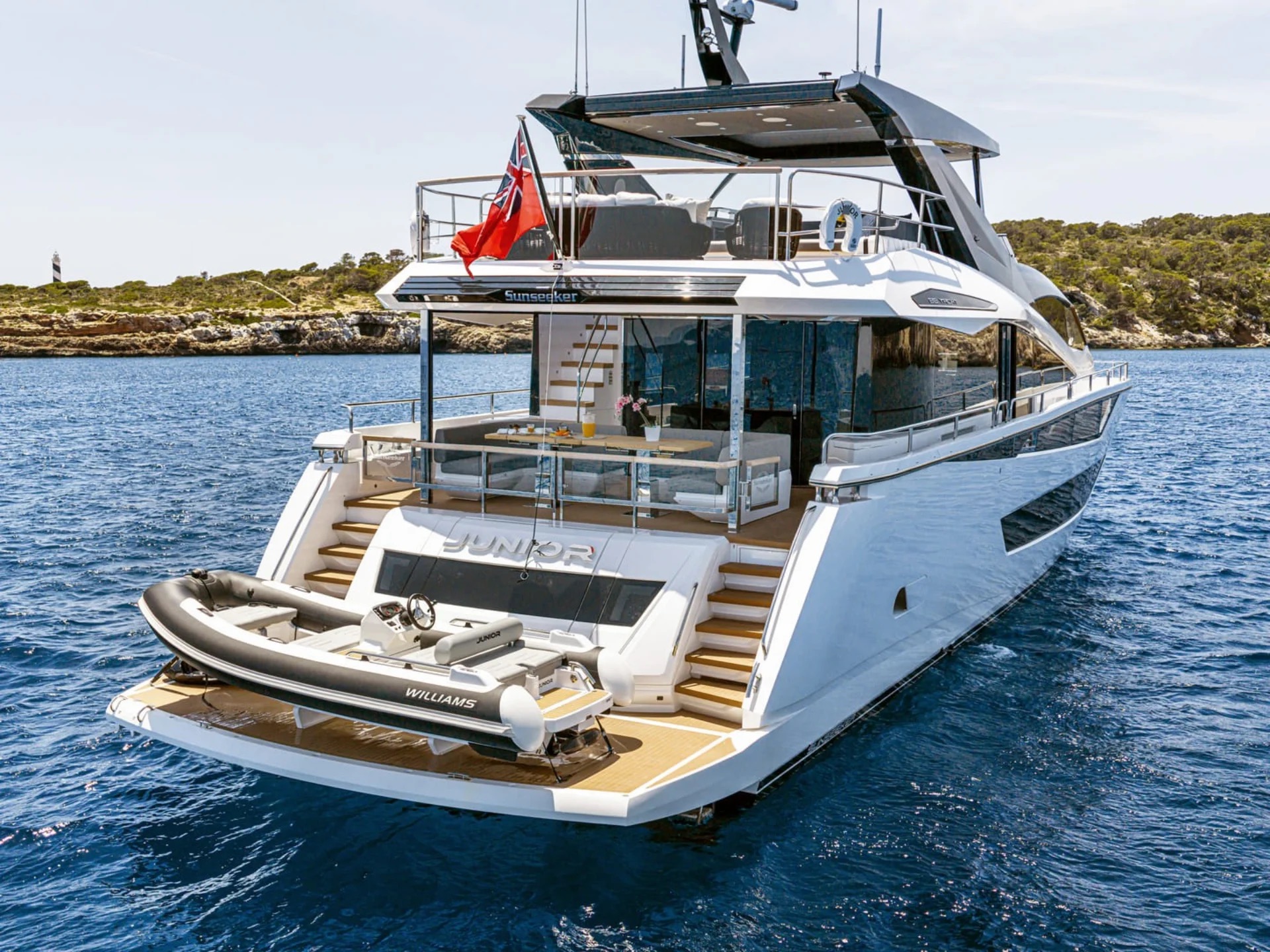 M/Y Junior Sunseeker 88 beach club and swim platform — luxury yacht charter Palma de Mallorca