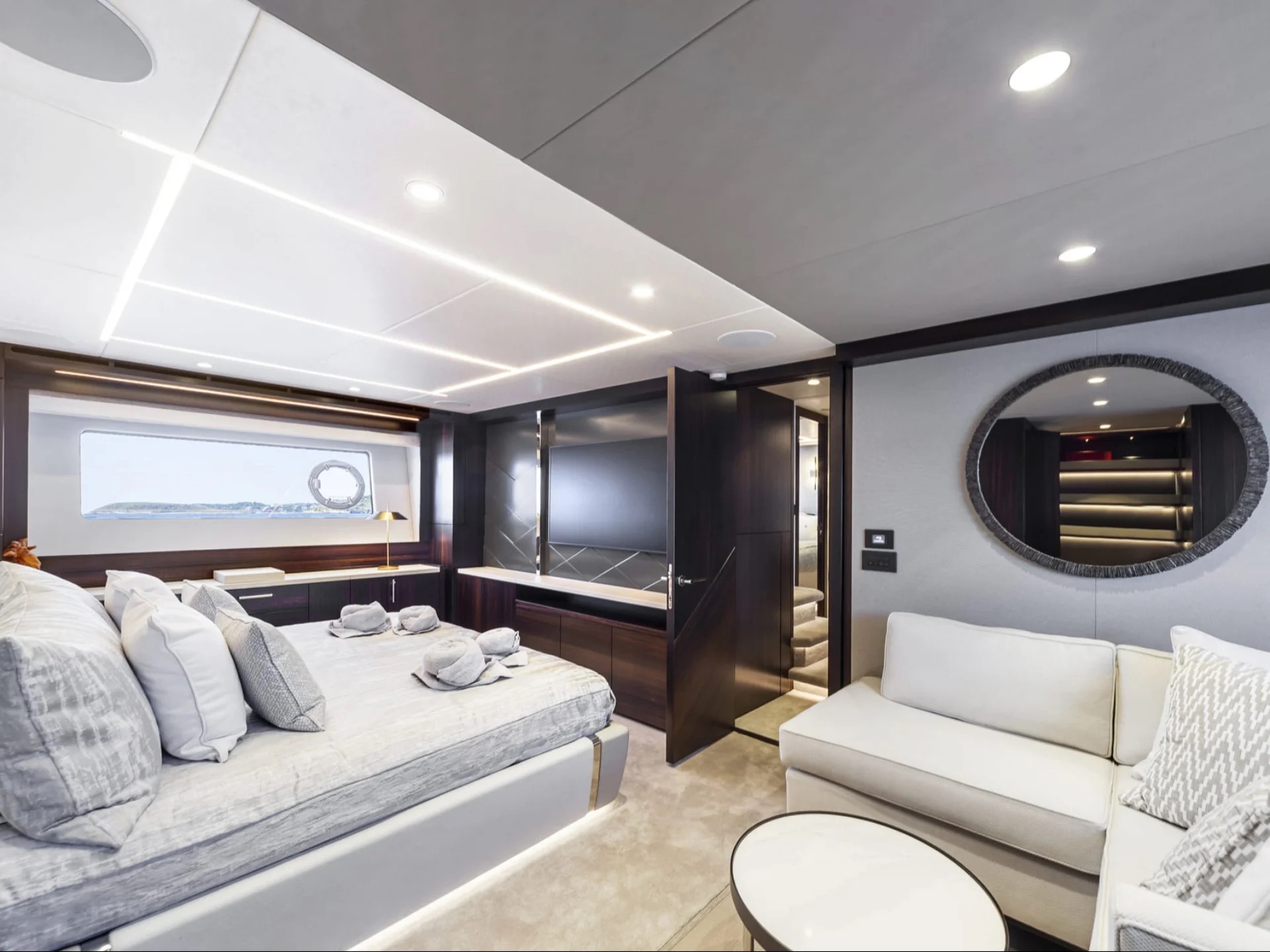 M/Y Junior Sunseeker 88 forward guest cabin — luxury yacht charter accommodation