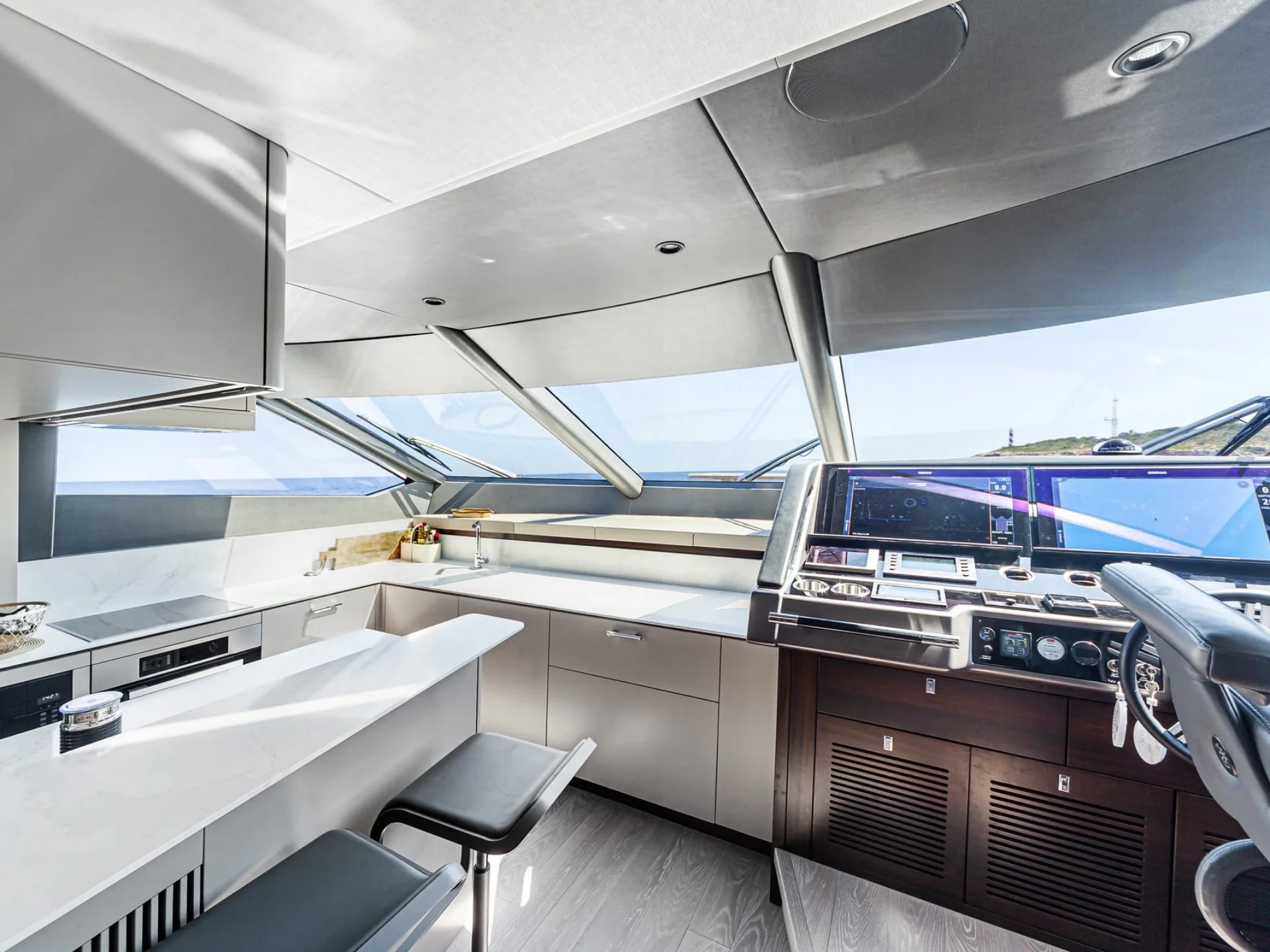 M/Y Junior Sunseeker 88 galley kitchen and helm — luxury yacht charter